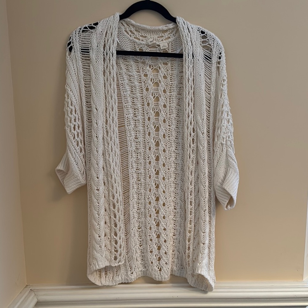 Anthropologie Moth Lightweight Open-Knit Women's White Cream Knit Cardigan XS